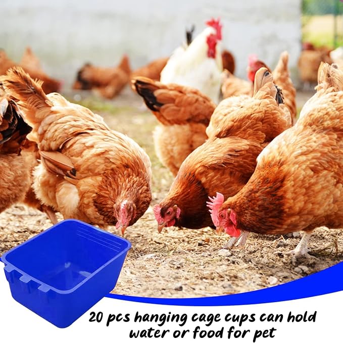 20 Pcs Chicken Coop Feeder Water Cup,16 oz Cage Cups Chicken Feeder Waterer, Cage Cups Birds Hanging Feeders, Chicken Feeder Water Bowl for Parakeet Poultry Pigeon Bunny Wire Cage (Blue, 16oz)
