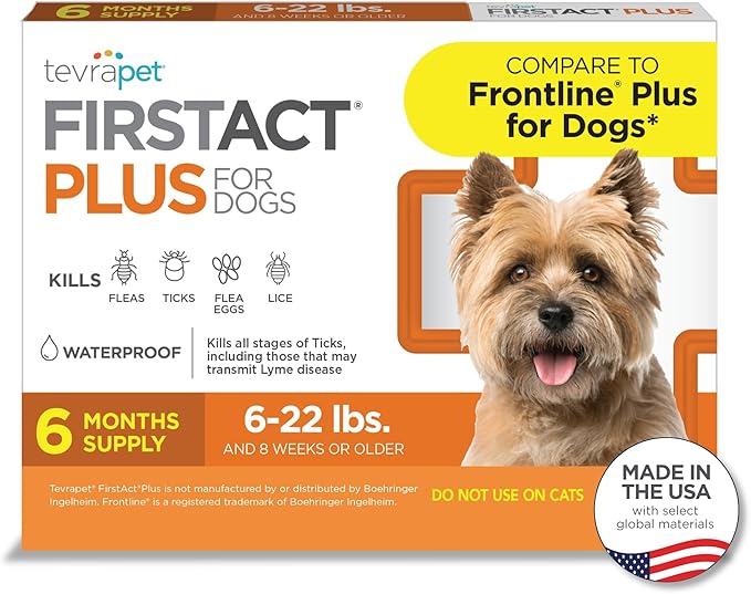 FirstAct Plus Flea Treatment for Dogs, Small Dogs 5-22 lbs, 6 Doses, Same Active Ingredients as Frontline Plus Flea and Tick Prevention for Dogs
