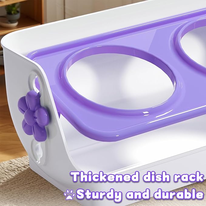 Cat and Dog Pet Double Bowl, Anti-Spill Pet Bowl, Height-Adjustable Pet Food/Water Bowl, Non-Slip, Anti-Tip, Neck Protection Pet Bowl - (Purple)