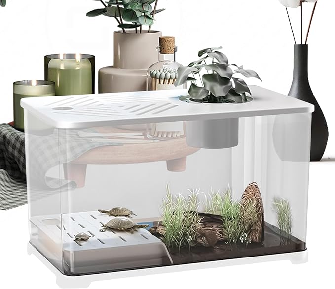 Fish Tank – Aquarium Starter Kit | Large Panoramic HD Aquarium with Turtle Resting Platformz, Modern Water Container for Guppy, Betta, Shrimp, Jellyfish, Small Fish, Home Office Apartment Décor, Easy