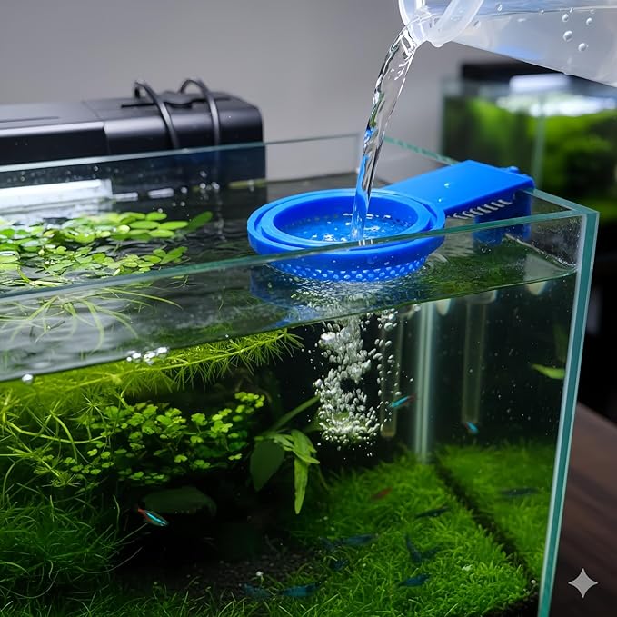 Aquarium Water Change Diffuser, Spill-Free Tool for Rimless & Rimmed Fish Tanks, Protects Substrate & Plants, Safe for Fish and Shrimp (Large)
