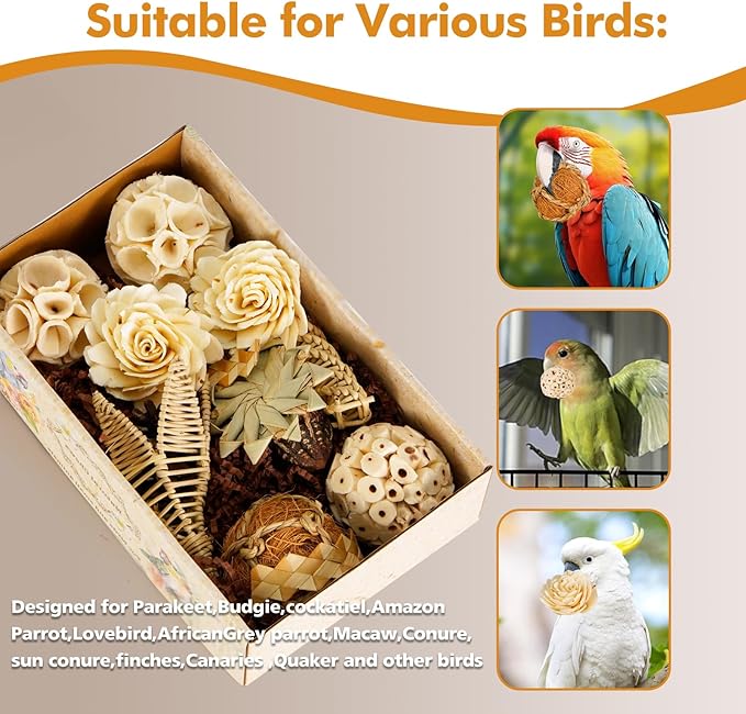 Large Style Bird Toys Box Bird Foraging Shredding Toy Box Parrot Foraging Shredding Toys Box Chewing Toy Birdcage Accessories for Conures Caiques Cockatiel Budgies Parakeet and Small to Medium Birds