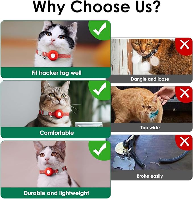 GPS Tracker for Cats, Cat GPS Tracker Compatible with Apple Find My App (Only iOS), No Monthly Fee Cat Tracker, Waterproof (White Tracker, Red Cat Collar)