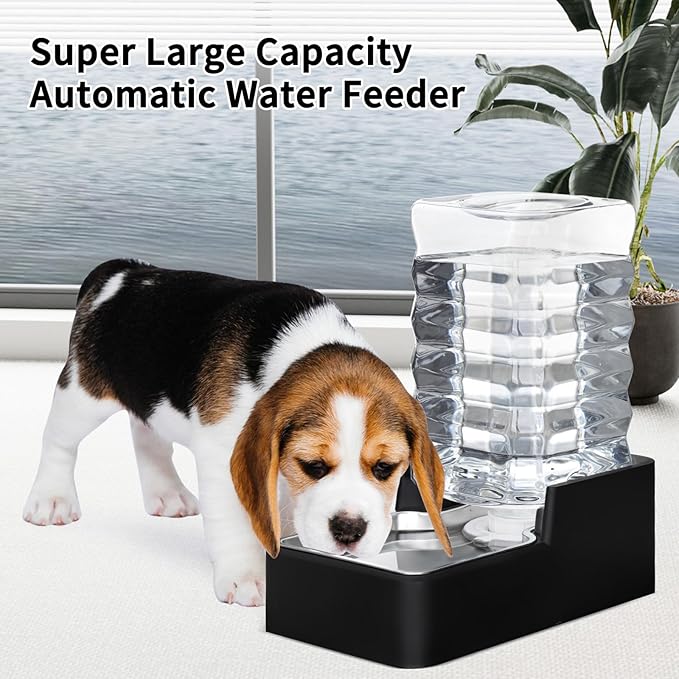 RIZZARI Stainless Steel Pet Water Feeder: 8L Gravity Waterer, Leak-Proof Auto Refill - Anti-Tip Stay-Put Base - No Power Needed - Easy Clean - for 20-35 lb Dogs - Home/Kitchen/Living Room
