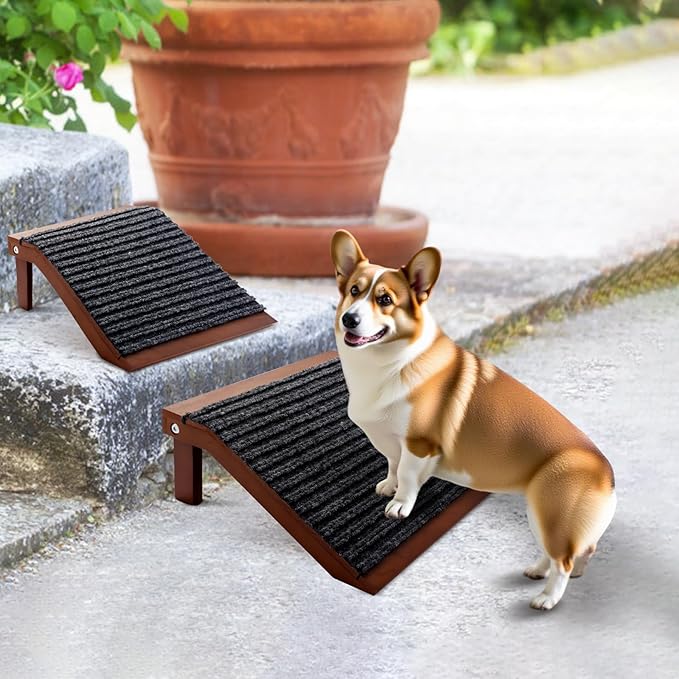 In hand Dog Ramp, Low-Angle Pet Stair Ramp for Small Dogs & Cats for Any Staircase, Non-Slip Steps Stair Assist for Elderly, Injured Pets, 2 Packs