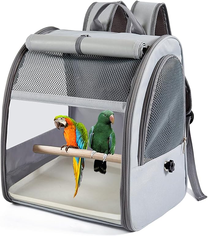 Folded Bird Travel Backpacks Cage with Detachable Perches and Transparents Window for Pet Outdoor Bird Carriers for Conures & Budgies
