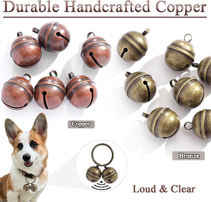 Copper Dog Bells for Collars with Quick-Release Clasp - Audible Safety Trackers for Medium to Large Dogs, Outdoor Collar Accessories(Bronze+Copper, 2-Pack)