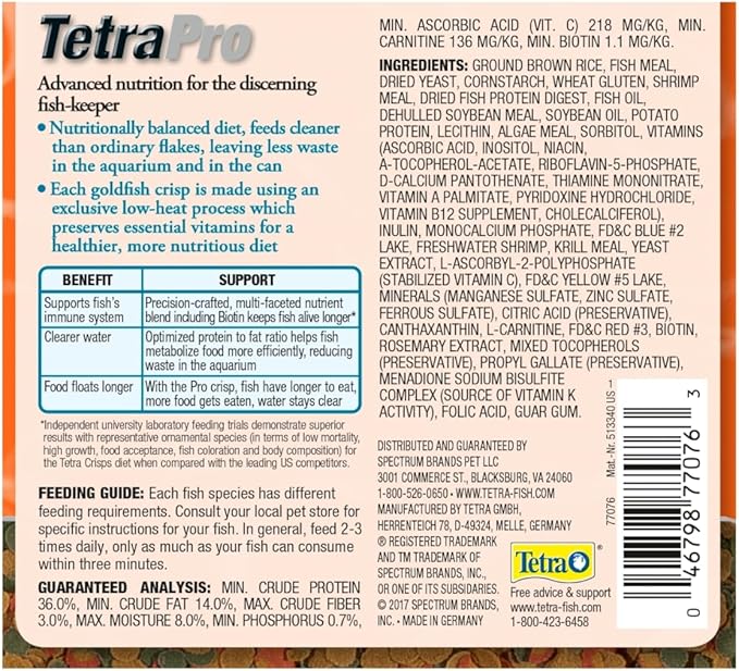 Tetra TetraPro Goldfish Crisps Fish Food, enhanced with biotin for optimal health, 3.03 oz