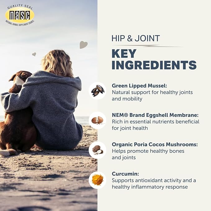 Four Leaf Rover Hip & Joint - Mobility & Joint Support with Glucosamine and Chondroitin for Dogs, 2.9 oz - 22 to 60 Day Supply, Depending on Dog’s Weight - Vet Formulated - Easy to Mix - Delicious