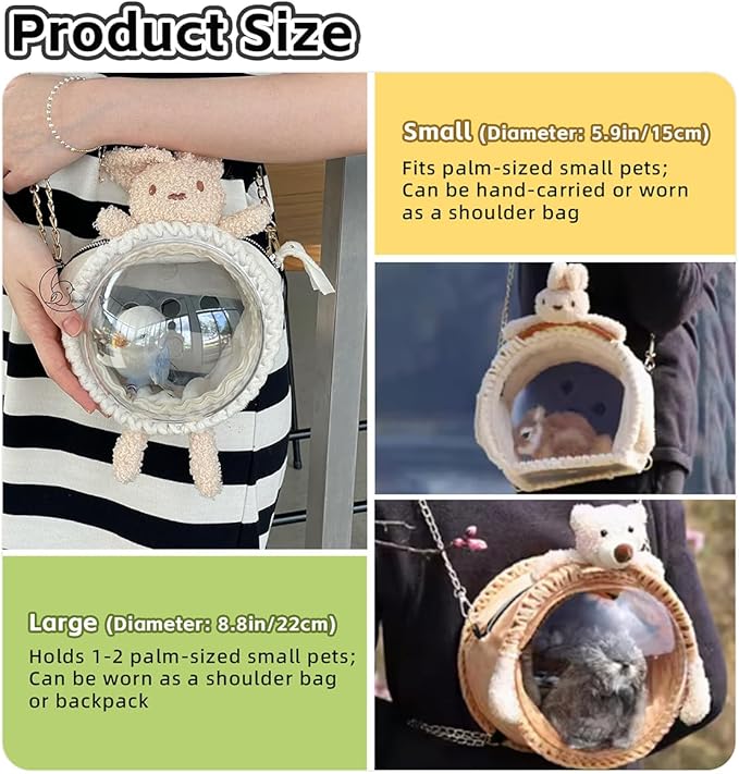 MANON ROSA Bird Carrier Backpack – Breathable Travel Bag with Clear Dome, Cute Cozy and Lightweight for Small Parrots Parakeet Lovebirds Budgie Cockatiel Sugar Gliders Hamsters Rabbits (Bear,Small)
