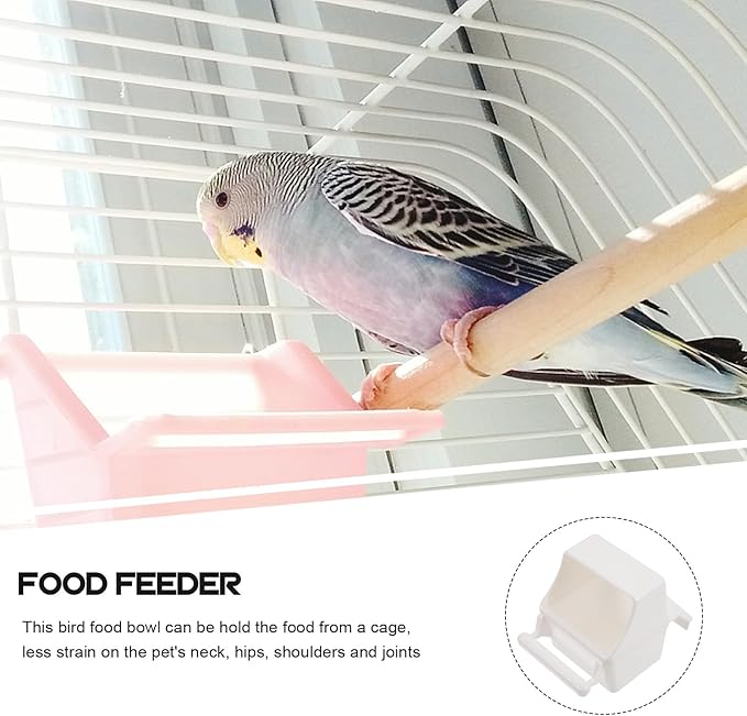 Gadpiparty Parrot Water Bowl and Hanging Bird Food Feeder Set 2Pcs White Plastic Cage Accessory with Spring Door Practical Bird Feeding and Watering Supplies for