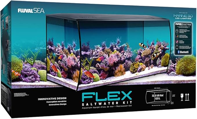 Fluval Flex 32.5 Marine Salt Water Aquarium Kit - Fish Tank for Fish, Coral & More - Comes with LED Lights, Filtration System & More - 32.5" x 15.75" x 15.35" - 123 L, 32.5 Gal. - Black