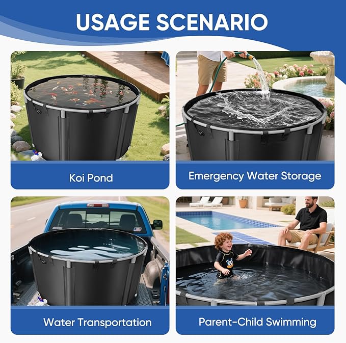 Canvas Fish Pond, 820 Gallon Capacity Koi Pond, Foldable PVC Outdoor Fish Tank, Round Goldfish Bowl, Above Ground Pond with Stabilizing Frame and Drain Valve for Koi Farming, Aquaculture