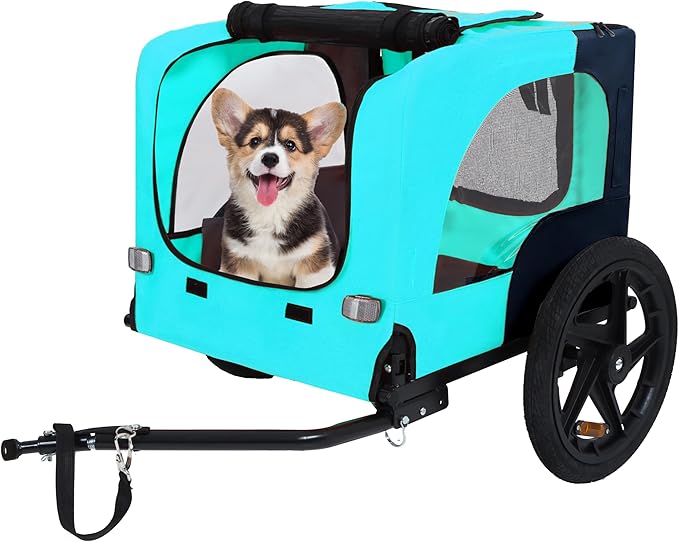 Heavy Duty Dog Bike Trailer with 16" All-Terrain Wheels & Universal Hitch, Foldable Pet/Cargo Carrier for Bicycles, Camping, Hiking