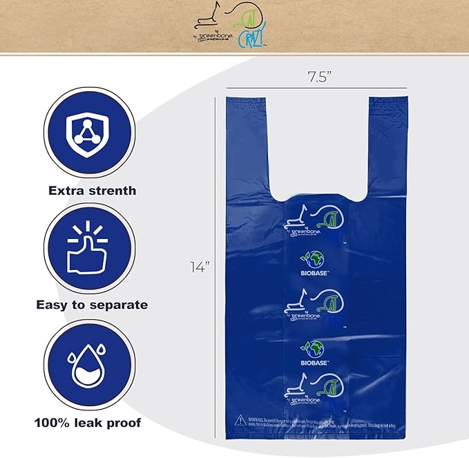 Greenbone Biobase Cat Litter Bags Lavendar Scented Tie-Handle Litter Box Bags - 100 Pet Waste Bags - Large 14 Inch x 7.5 Inch