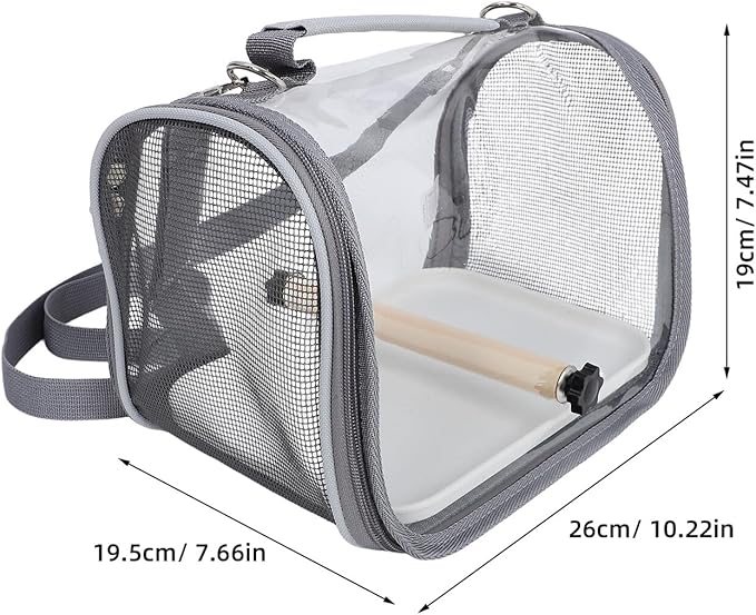 POPETPOP Portable Travel Cage and Bird Carrier for Small Birds, Lightweight Grey Pet Transport Cage with Perch for Parakeet and Budgie Outdoor Use