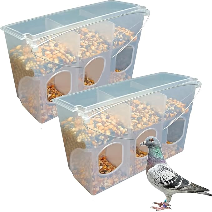Automatic Pigeon Bird Feeder Water, 2 Pack Plastic Feeder Water Dispenser Drinkers for Cage, No Mess Hanging Parrot Food Feeding, Cage Accessories for Parakeet Quail Bird Chicken (3 Hole-Iron Wire)
