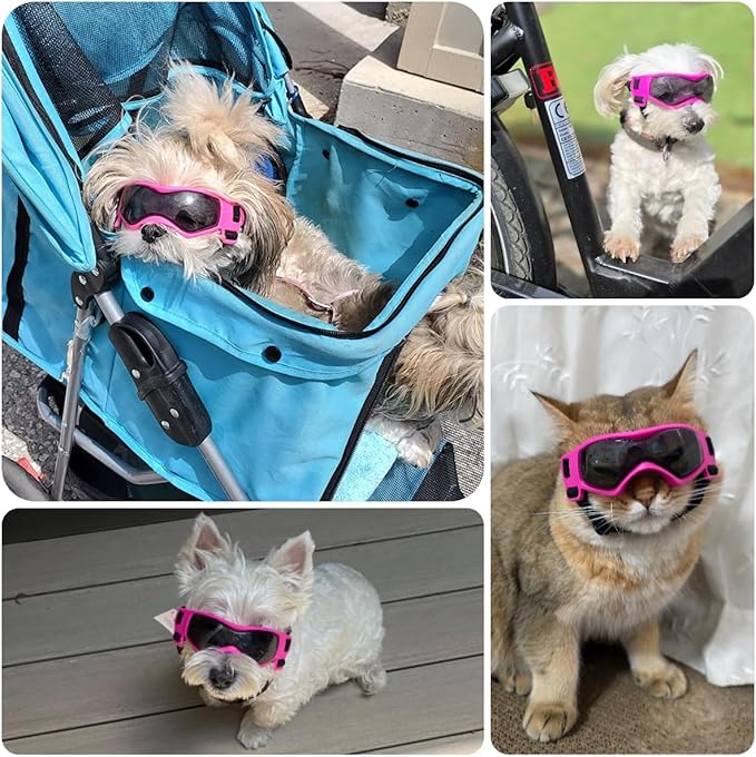 Dog Sunglasses for Extra Small Breed UV Protection Windproof XS Dog Goggles with Adjustable Head & Chin Straps for Ride Car/Hiking Travel/On Beach-Pink