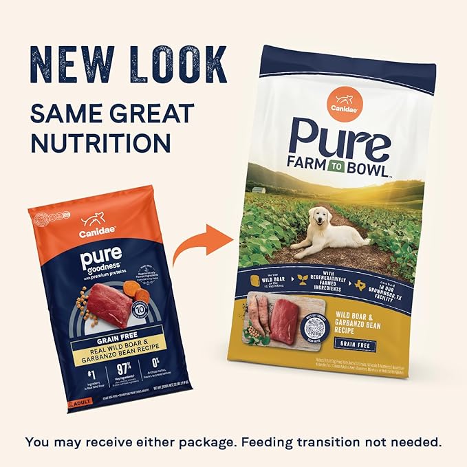 Canidae Pure Farm to Bowl Wild Boar & Garbanzo Bean, Grain-Free Dry Dog Food, Adult, 22lb