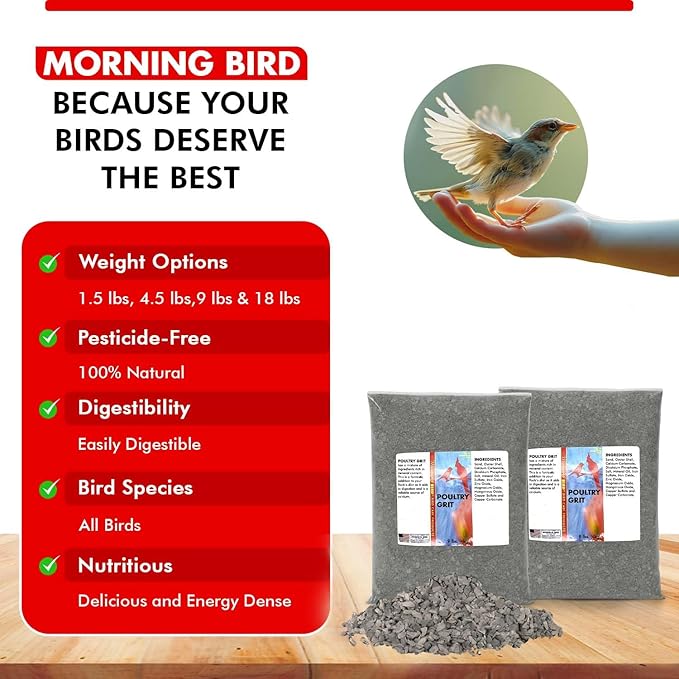 Morning Bird Poultry Grit for Birds 18 lbs (2-Pack, 9 lbs Each) - Mineral-Rich Supplement for Digestion & Calcium Support - Natural Poultry Feed Additive and Chicken Grit for Healthy Birds