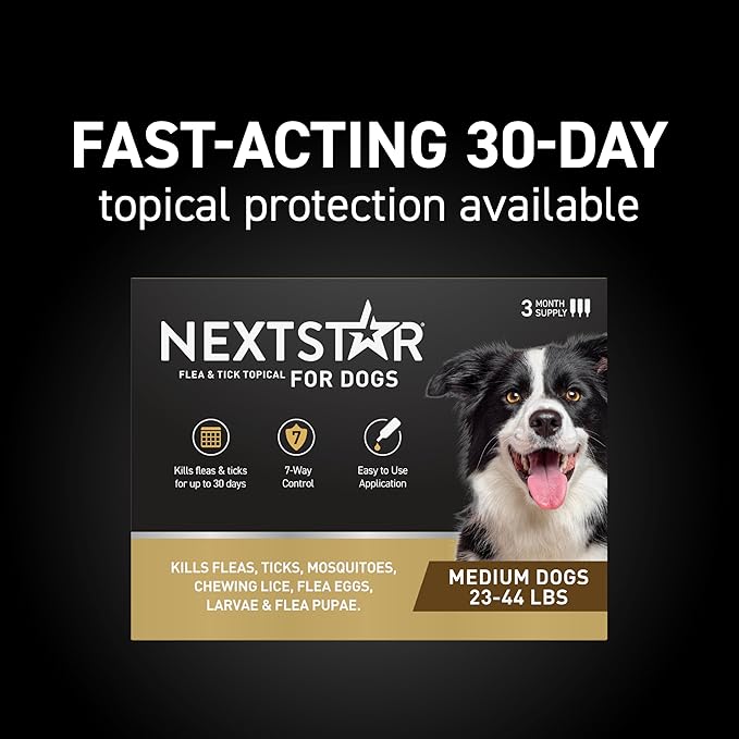 NEXTSTAR Flea and Tick Prevention for Dogs, Repellent, and Control, Fast Acting Waterproof Topical Drops for Medium Dogs, 6 Monthly Doses