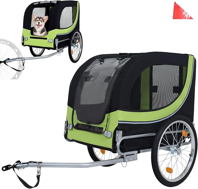 Large Dog Trailer for Bike, Folding Bike Trailer for Dogs with 18.9" Wheels, 120LB Capacity All-Terrain Pet Carrier, Universal Bicycle Coupler