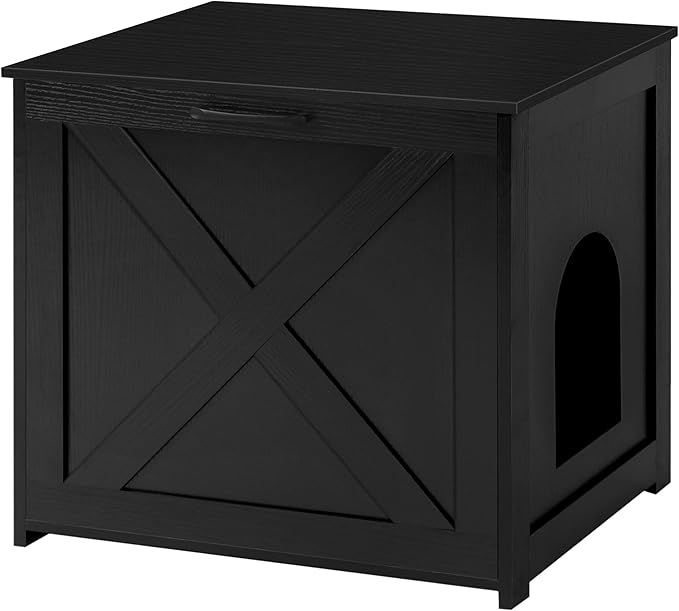 Dwanton Cat Litter Box Furniture Hidden, Cat Litter Box Enclosure, Reversible Entrance Can Be on Left or Right Side, Indoor Cabinet, Wooden Washroom, End Table, Nightstand, Black, 23.6" L