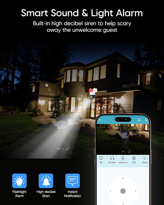 VSTARCAM 2K Smart Outdoor Surveillance Camera, AI Detection & Real-Time View