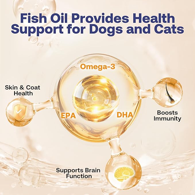 Wild Alaskan Salmon Oil for Dogs & Cats (16oz), Fish Oil Omega 3 Supplements with EPA & DHA for Skin & Coat, Immune, Brain, Joint and Heart Health, Dog & Cat Fish Oil Supplements with Pump