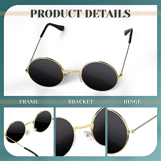 Dog Sunglasses Retro Pet Glasses Doll Glasses Classic Round Dog Glasses Metal Cat Puppy Eye Wear Hippie Costumes for Cats and Dogs, Photos Props Cosplay Party Costume (Gold, Black,Modern Style)