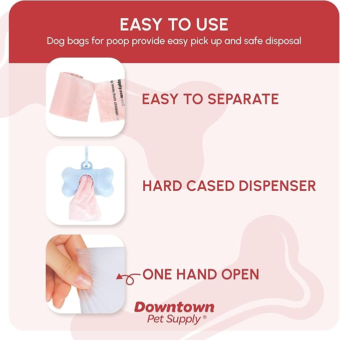 Downtown Pet Supply Scented Poop Bags for Dogs with Dispenser, 500 Count - Leak-Proof Dog Waste Bags and Bone-Shaped Dog Poop Bags Holder for Leash - Lavender Scented, 12.5" x 8.5"