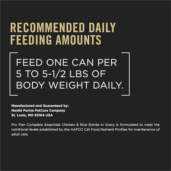 Purina Pro Plan Complete Essentials High Protein Cat Food Wet Gravy, Chicken and Rice Entree - (Pack of 24) 5.5 Oz. Pull-Top Cans
