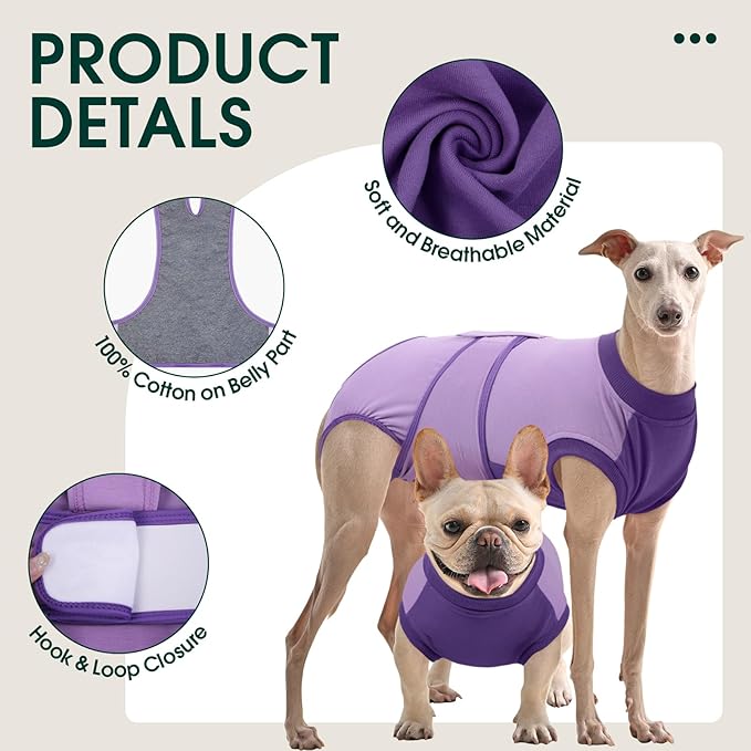 Kuoser Recovery Suit for Dogs After Surgery, Soft Dog Surgery Suit Female Male, Breathable Pet Surgical Recovery Shirt, Anti Licking Dog Onesie for Abdominal Wounds Cone Alternatives, Purple XS