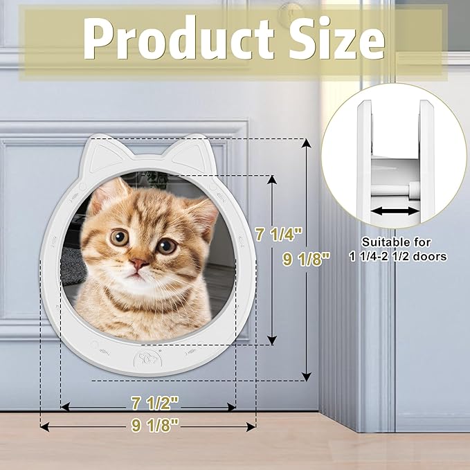 Cat Door Interior Door - Snow White Clean Invisible, Large No-Flap Pet Door for Cats Up to 22 LBS, Easy DIY Setup, No Training