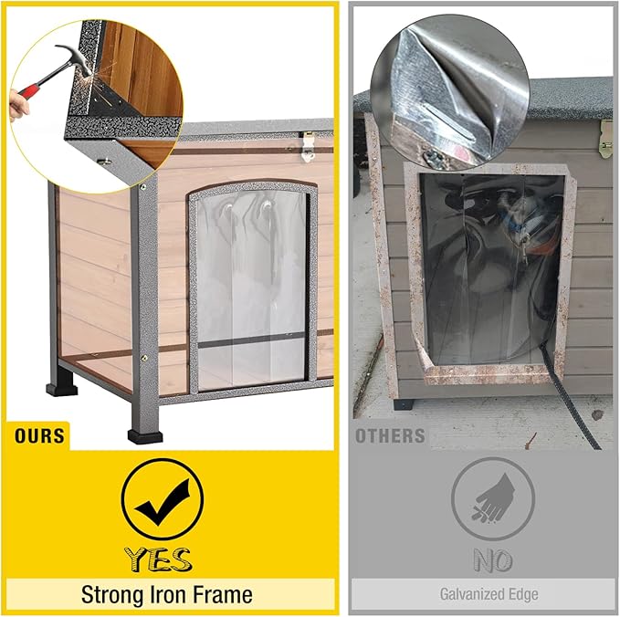 Aivituvin Dog House Outdoor Heated Dog Kennel with Insulated Liner All-Around Iron Frame Large Dog Cage for Small & Medium & Large Dogs,Waterproof