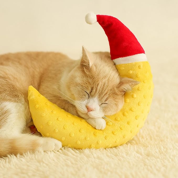 Pet Neck Pillow for Cats and Small Dogs – Soft Banana-Shaped U Pillow with Washable Cover, Plush Minky Travel Pillow for Pets