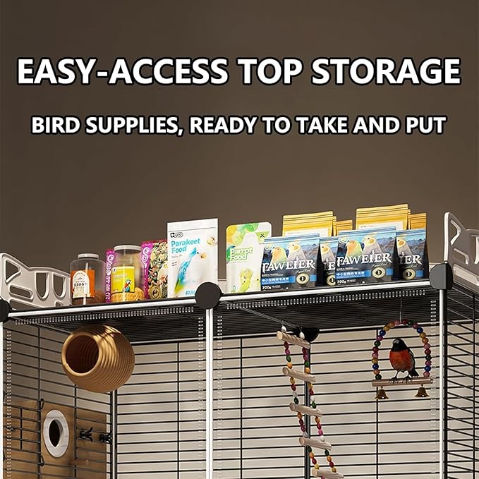 Large Parrot Cage with Acrylic Doors, 4 Casters, Perch & Feeder, Detachable Drawer, Ideal for Cockatiels, Budgies, Conures, Indoor/Outdoor Use – Spacious White Birdcage (White, 72x36x135cm)