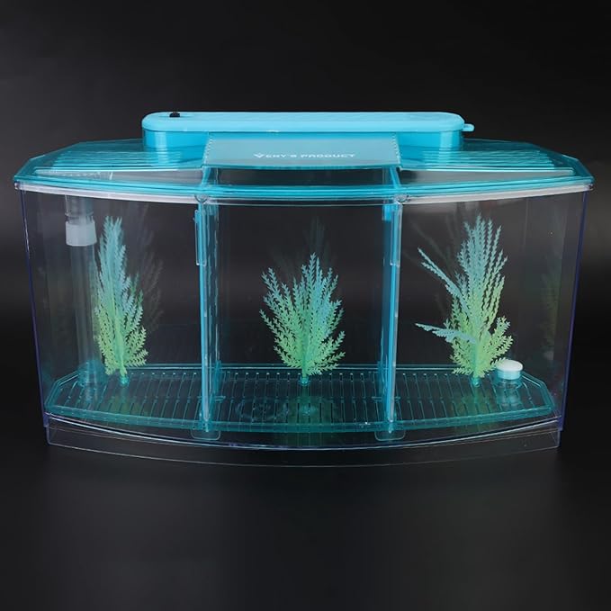 GLOGLOW TripleChamber Fish Breeder Box for Aquarium, Breeding Tanks Transparent LED Acrylic Small Fishes Breeding Isolation Box with Six LED Lights and Water Change Valve Breeder (Blue)