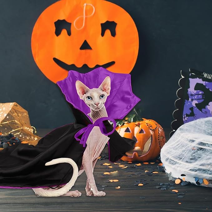 Halloween Pet Costume, Halloween Cat Vampire Cloak Costume, Halloween Pet Accessories Costume Outfit Decor Cowl for Small Cats Dogs Animals Halloween Party Pet Cosplay