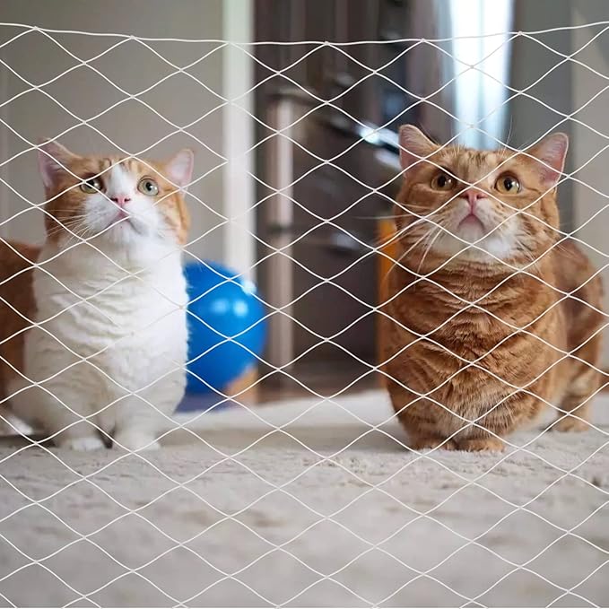 Petboss Anti-Fall Cat Netting Mesh Fence, Transparent Nylon for Dogs & Cat, Pet Safety Net for Balcony/Stairs/Window - 10x20Ft