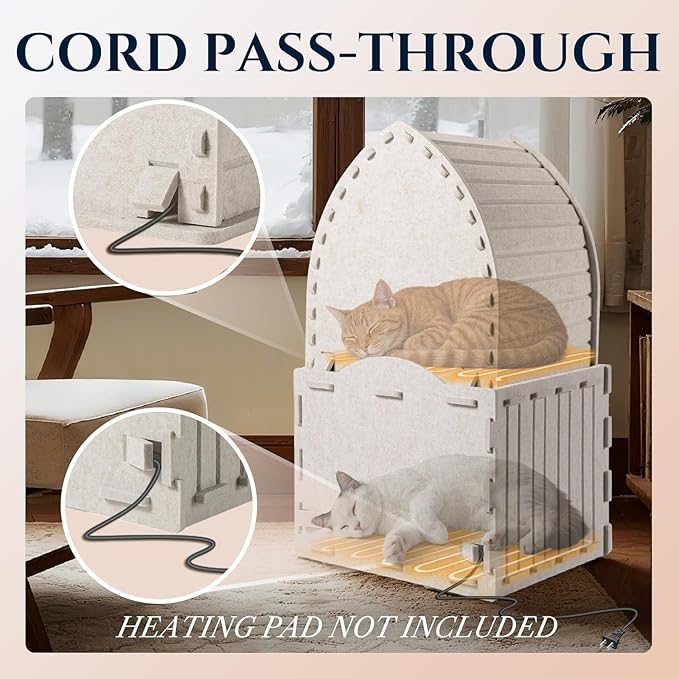 Apasiri 2-Story Cat House for Indoor Cats: Convertible 2-in-1 Felt Cat Condo, Scratch-Resistant, Hideaway Cave for Multi Small Pet Kitten to Relief Anxious, Transitional Modern Cat Furniture
