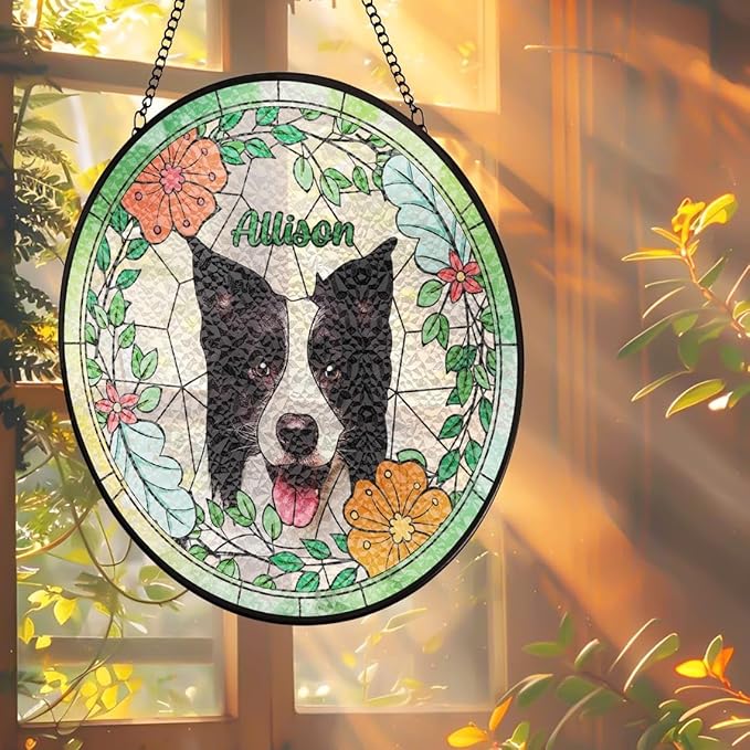 Custom Dog Portrait Stained Glass Catcher, Pet Memorial Stained Glass Photo Catcher, Staineds Glass Dog Memorial, Loss of Dogs Sympathy Gift Personalized, Pet Loss Gifts /9