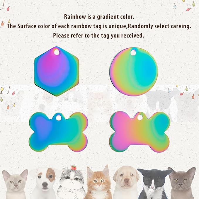 Personalized Pet ID Tags, Customizable Hexagon, Bone and Round Shapes, Multiple Designs with Mountain, Floral, and Night Sky Patterns, Stainless Steel Dog and Cat Tags (Bone)