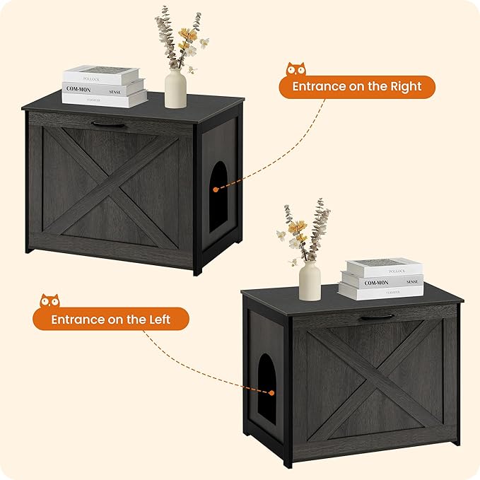 Dwanton Cat Litter Box Furniture Hidden, Cat Litter Box Enclosure, Reversible Entrance Can Be on Left or Right Side, Indoor Cabinet, Wooden Washroom, End Table, Nightstand, Dark Gray, 27.6" L