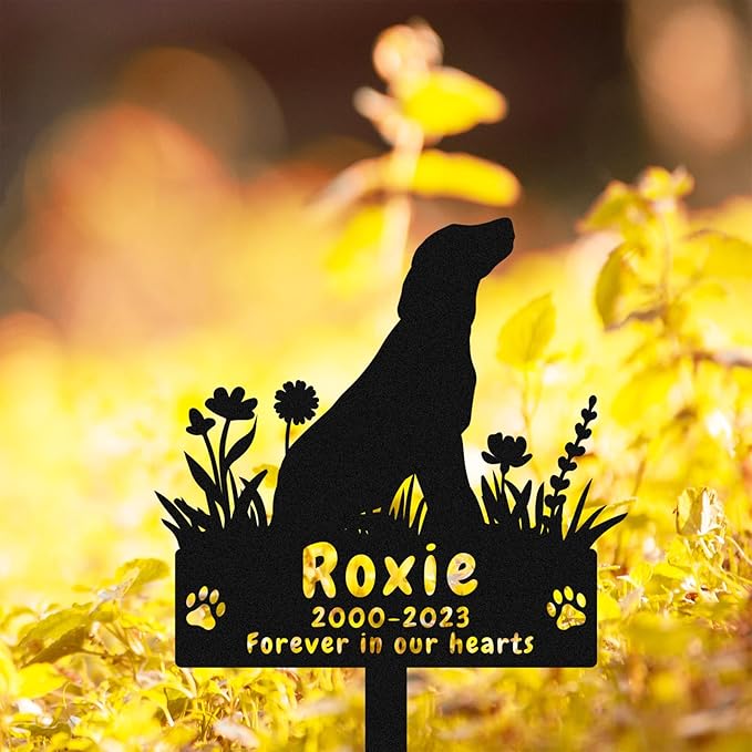 Custom Dog Labrador Retriever Memorial Grave Marker, Personalized Dog Metal Memorial Stake Grave Marker, Dog Memorial Gift, Customized Flowers Dog Memorial Grave Marker Burial Stake