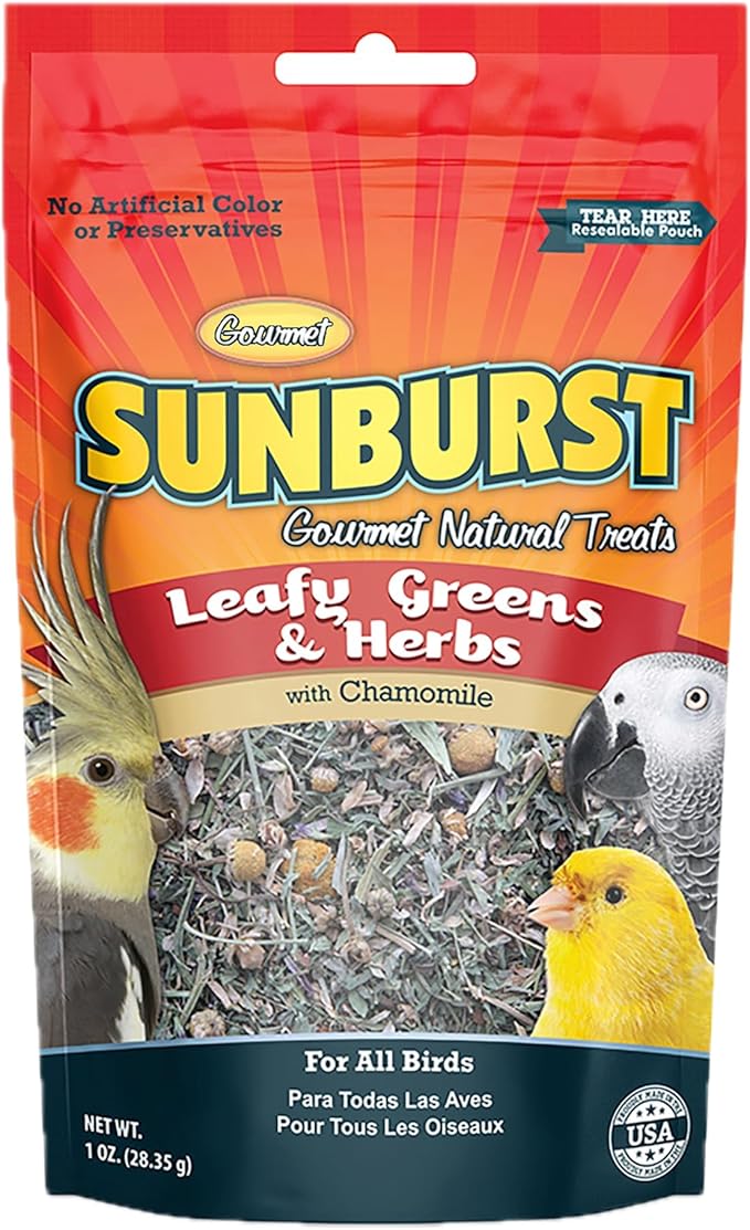 Higgins 6 Pack of Sunburst Leafy Greens & Herbs Gourmet Treats for All Birds, 1 Ounce Per Pack