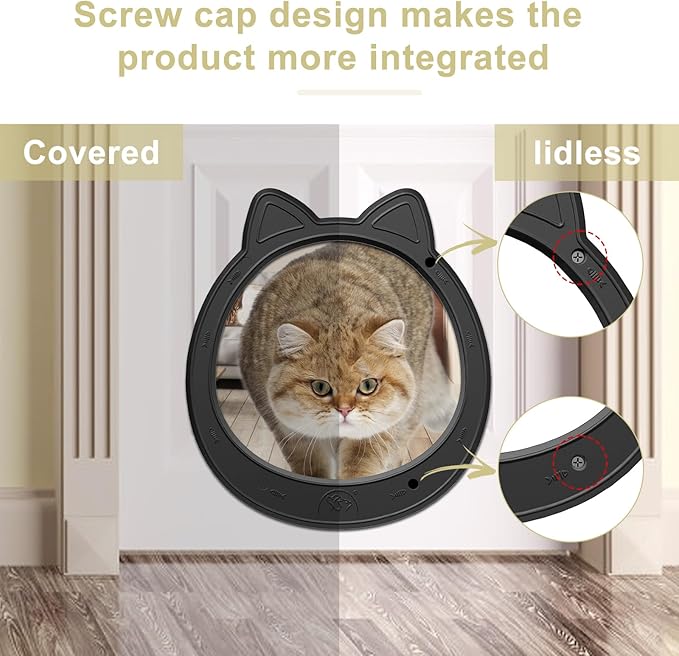 Cat Door Interior Door - Black Sleek Modern, Large No-Flap Pet Door for Cats Up to 22 LBS, Easy DIY Install, No Training