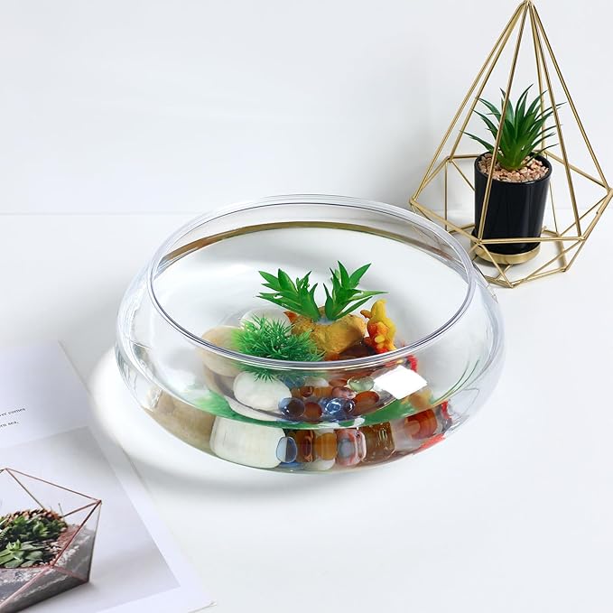 Clear Fish Bowl Vase Bubble Bowl Transparent Aquarium Tank, Betta and Goldfish Tank, Desktop Office Decor, 2800ml, Plastic, 9.52 x 9.52 x 3.93 Inch