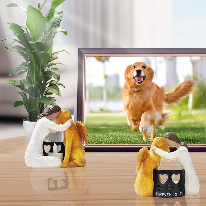 Dog Memorial Statue with Flickering Flameless Candle Sympathy Figurine Gift for Loss of Dog Remembrance