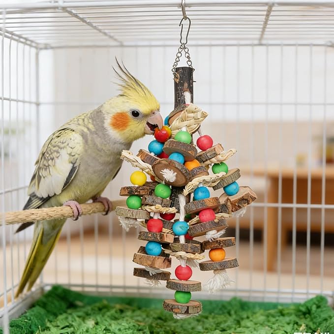 Bird Toys Chewing Toy Multicolored Wooden Blocks Parrot Cage Bite Toy for Budgerigar Cockatiel Macaws Small and Medium Birds